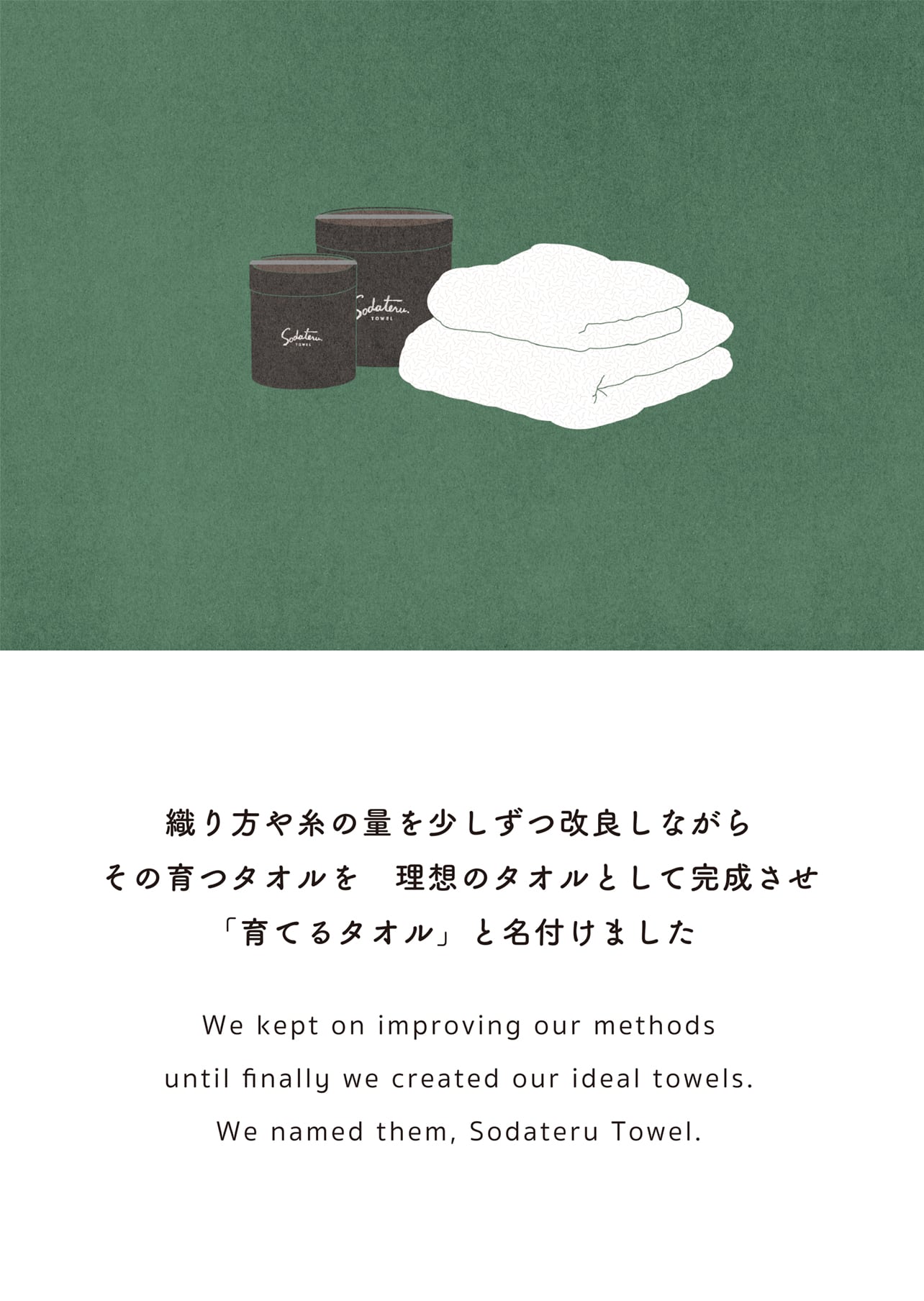 織り方や糸の量を少しづつ改良しながら その育つタオルを 理想のタオルとして完成させ 「育てるタオル」と名付けました